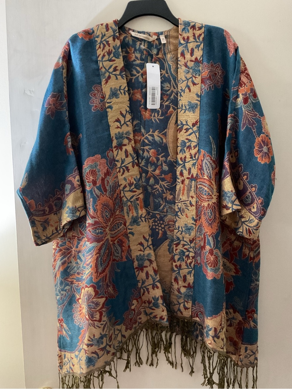 Soft Surroundings Floral Topper with Gold Threading and Fringe NWT